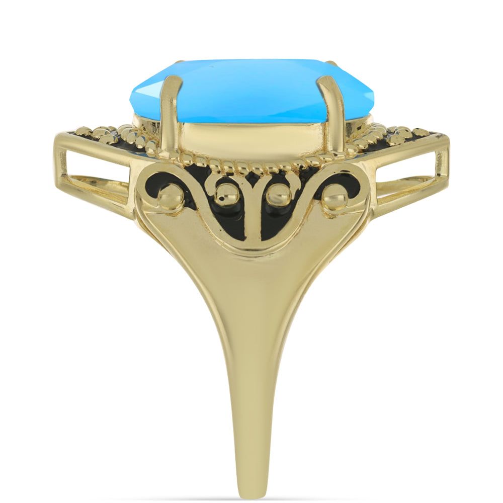 Pozlacený Stříbrný Prsten s Aqua Chalcedonem