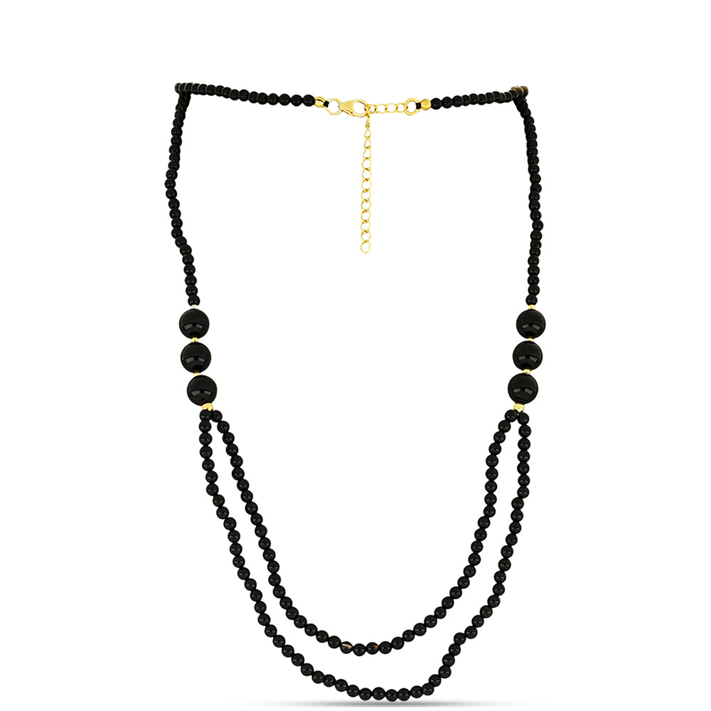 Pozlacené Stříbro 925/1000 - Náhrdelník s Černým Suwarským Onyxem - Karátové číslo: 63.33. přibližná hmotnost: 14.09 gramů
