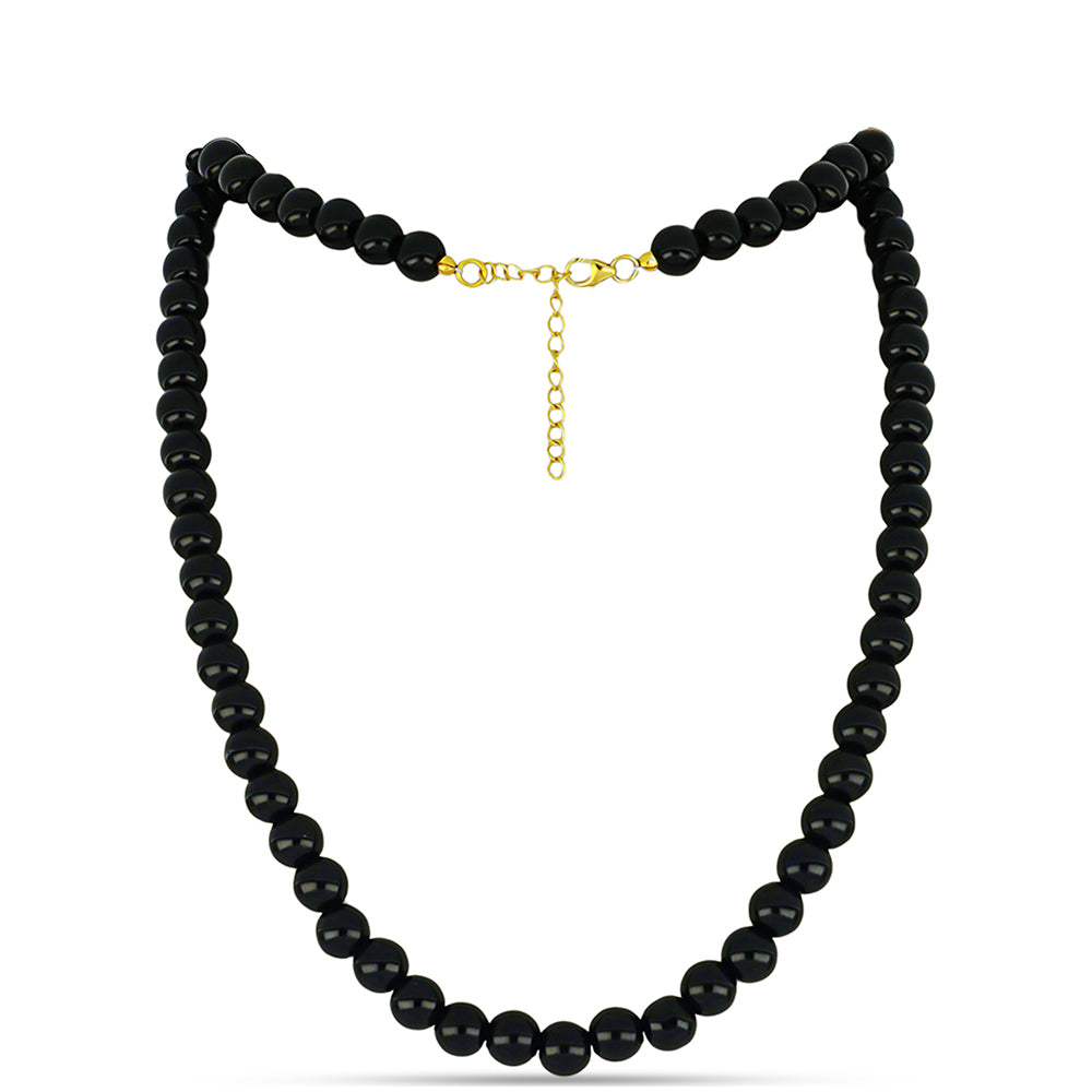 Pozlacené Stříbro 925/1000 - Náhrdelník s Černým Suwarským Onyxem - Karátové číslo: 208.53. přibližná hmotnost: 42.74 gramů