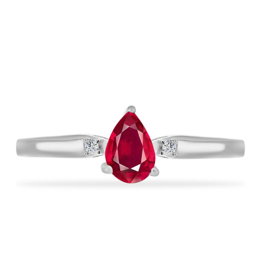 Stříbro 925/1000 - Prsten s Madagaskarským Rubínem a Bílým Diamantem - Karátové číslo: 0.62. přibližná hmotnost: 1.87 gramů
