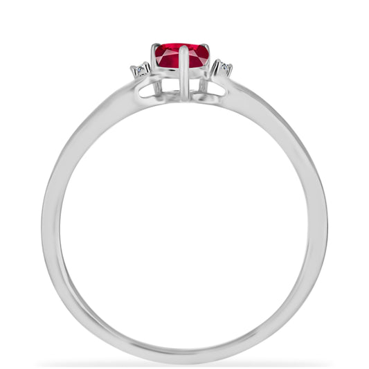 Stříbro 925/1000 - Prsten s Madagaskarským Rubínem a Bílým Diamantem - Karátové číslo: 0.62. přibližná hmotnost: 1.87 gramů