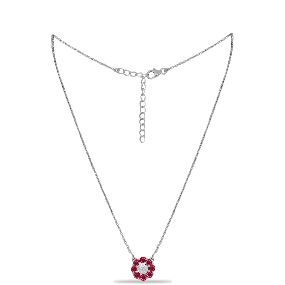 Stříbrný Náhrdelník s Madagaskarským Rubínem a Bílým Diamantem