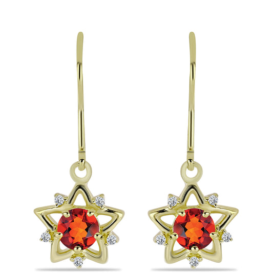 Pozlacené Stříbro 925/1000 - Náušnice s Citrínem z Madeiry a Bílým Topazem - Karátové číslo: 0.92. přibližná hmotnost: 2.9 gramů