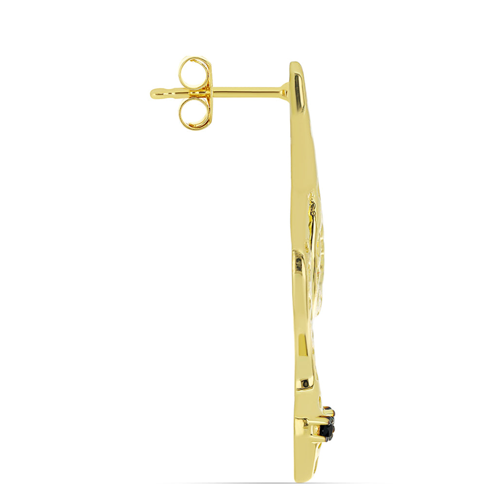 Pozlacené stříbro 925/1000 Náušnice s Černým spinelem - Karátové číslo: 0.08. přibližná hmotnost: 4.14 gramů