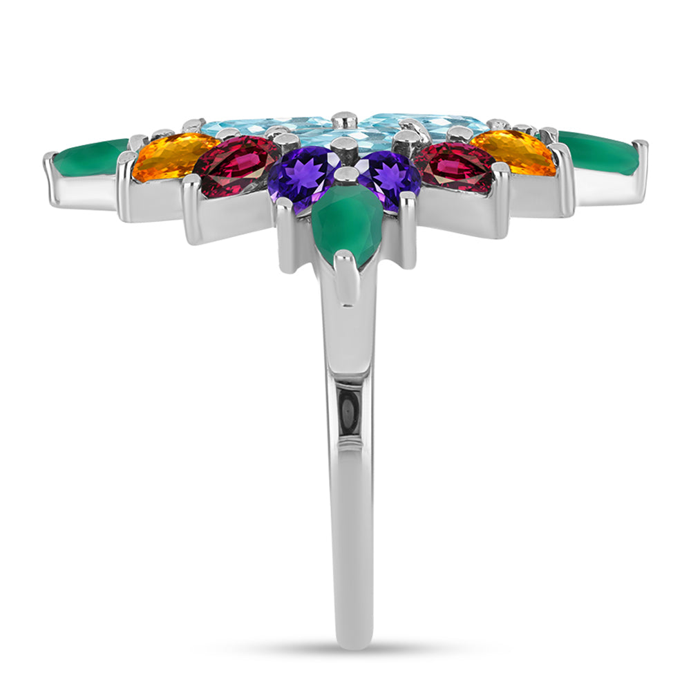 Stříbrný Prsten s Marockým Ametystem a se Zeleným Achátem