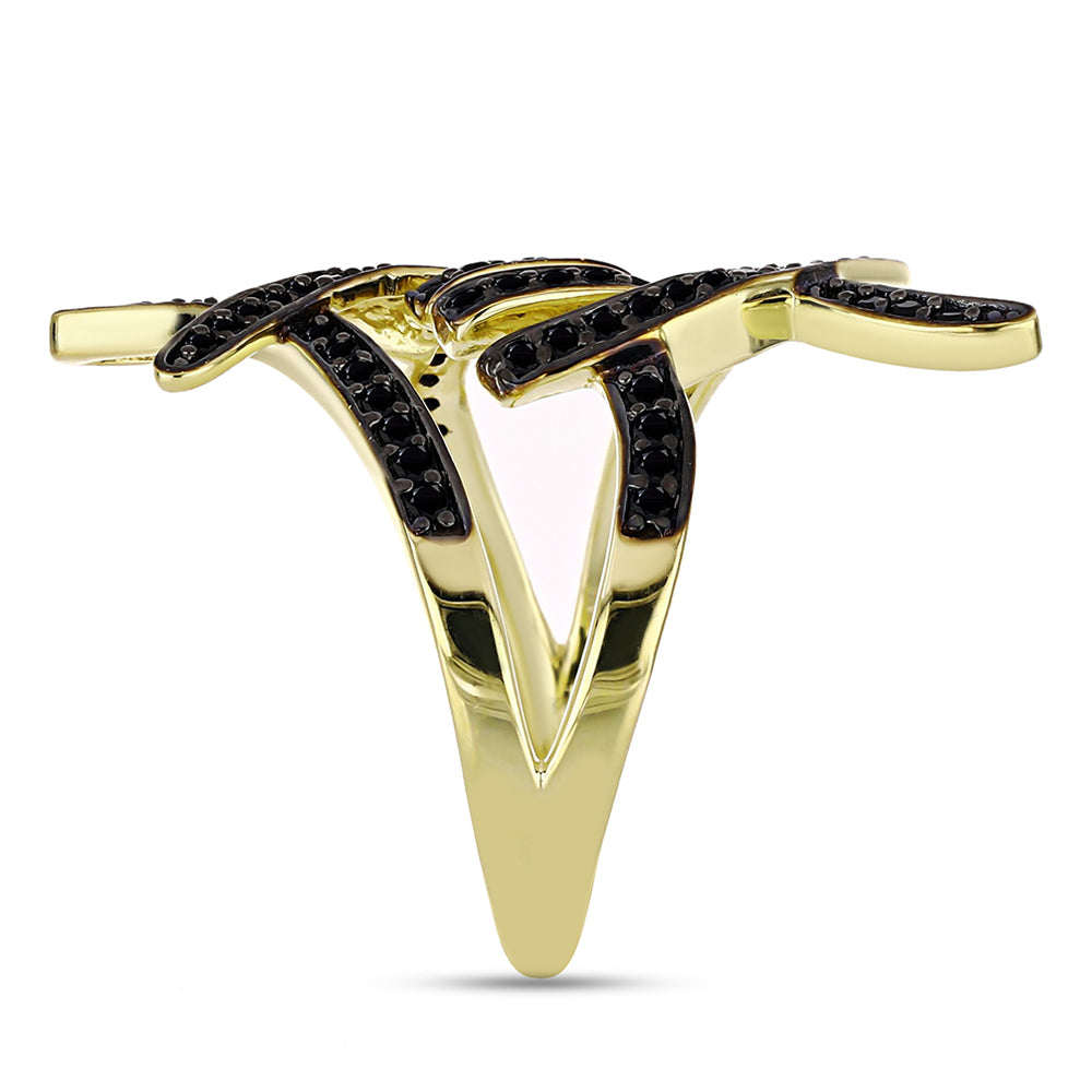 Pozlacený Stříbrný Prsten s Černým spinelem