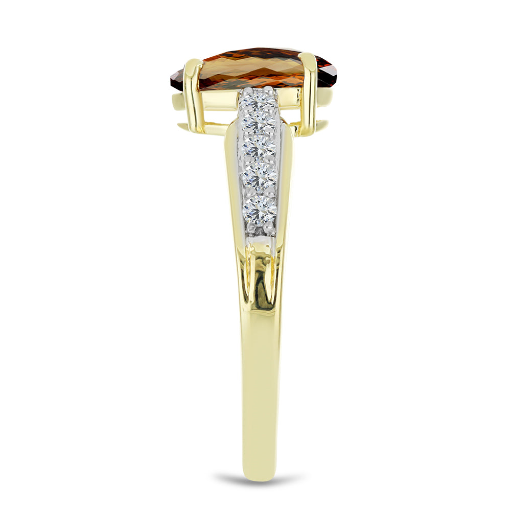 Pozlacený Stříbrný Prsten s Koňakovým Křemenem a Bílým Topazem