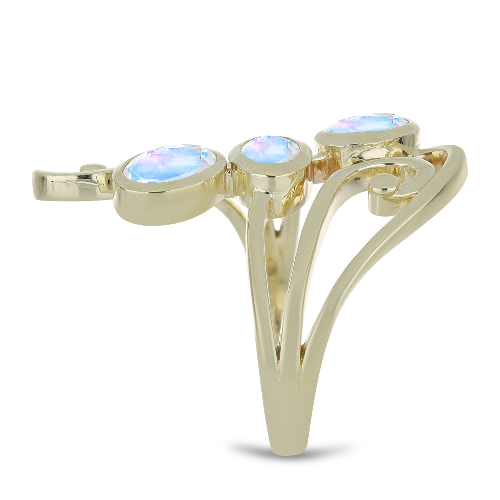 Pozlacený Stříbrný Prsten s Duhovým Měsíčním Kamenem