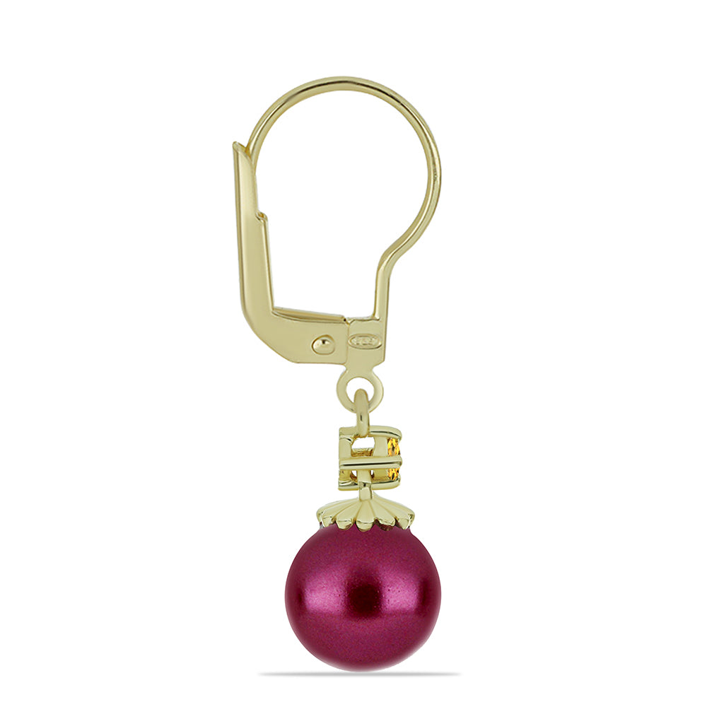 Pozlacené Stříbro 925/1000 - Náušnice s Fialová Sladkovodní Perlou a Uralským Citrínem - Karátové číslo: 6.06. přibližná hmotnost: 2.61 gramů