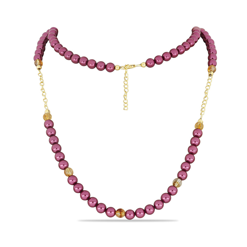 Pozlacené Stříbro 925/1000 - Náhrdelník s Fialová Sladkovodní Perlou a Uralským Citrínem - Karátové číslo: 102.75. přibližná hmotnost: 22.45 gramů