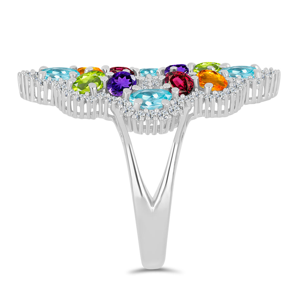 Stříbrný Prsten s Marockým Ametystem a Čchang-pajským Peridotem