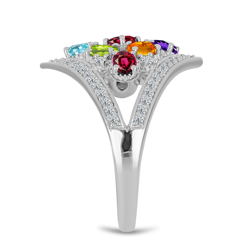 Stříbrný Prsten s Marockým Ametystem a Čchang-pajským Peridotem