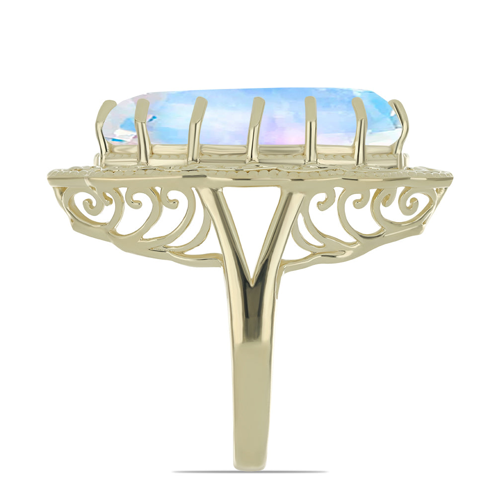 Pozlacený Stříbrný Prsten s Duhovým Měsíčním Kamenem