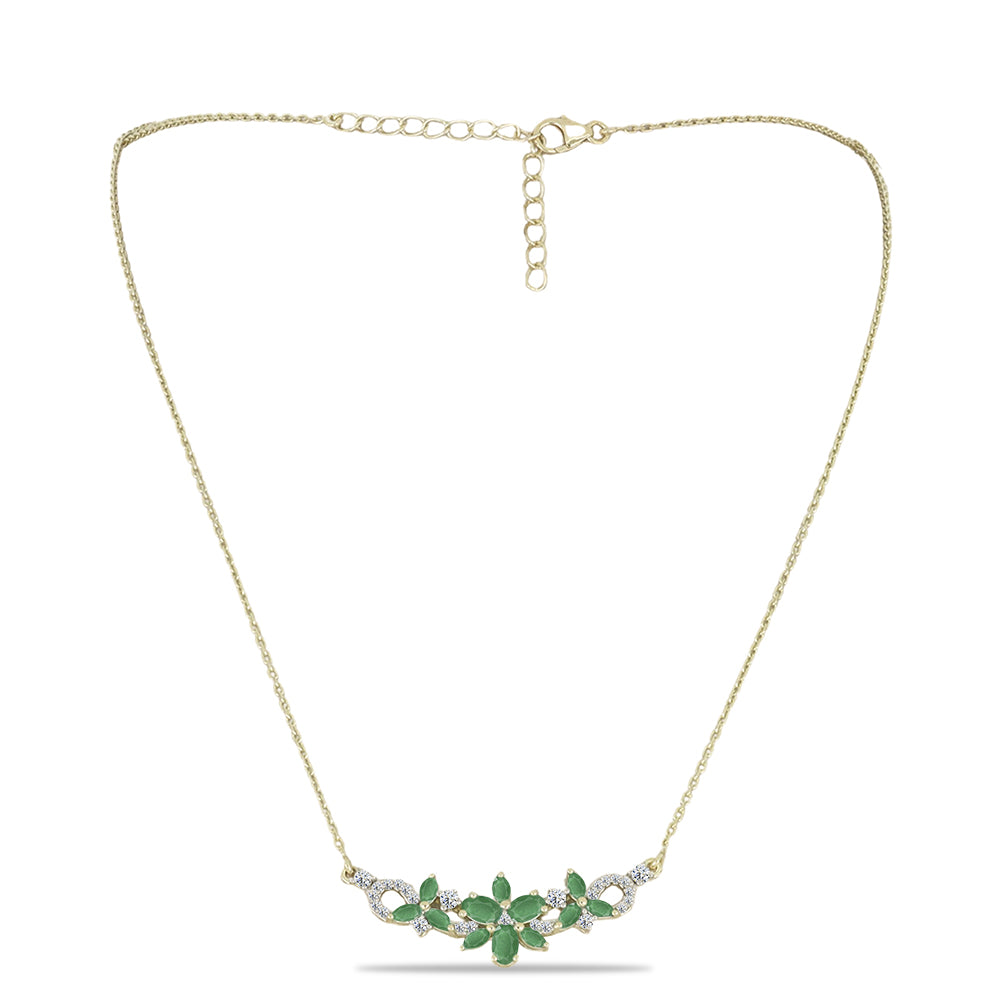 Pozlacený Stříbrný Náhrdelník s Brazilským Smaragdem a Bílým Topazem