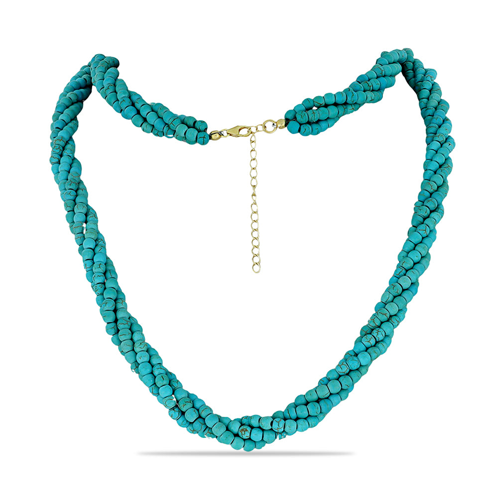 Pozlacené Stříbro 925/1000 - Náhrdelník s Tyrkysem Sleeping Beauty - Karátové číslo: 205. přibližná hmotnost: 42 gramů