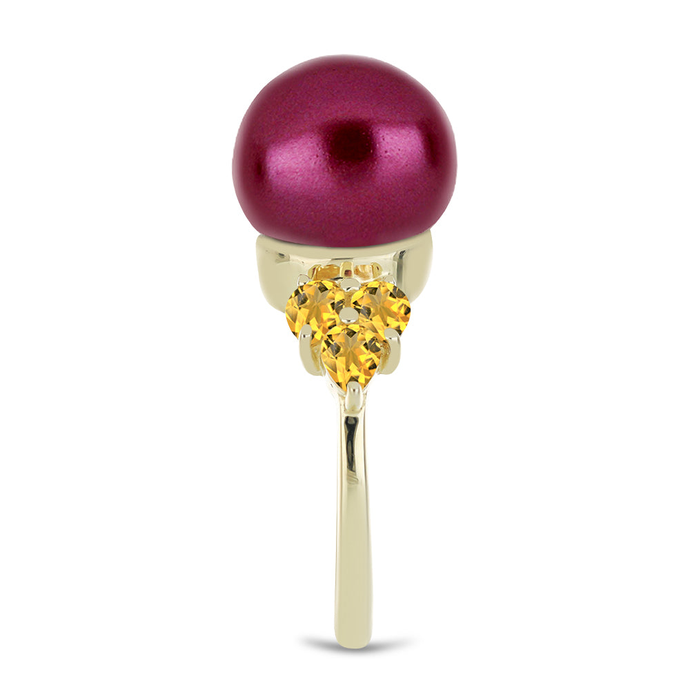 Pozlacené Stříbro 925/1000 - Prsten s Fialová Sladkovodní Perlou a Uralským Citrínem - Karátové číslo: 10.06. přibližná hmotnost: 5.31 gramů