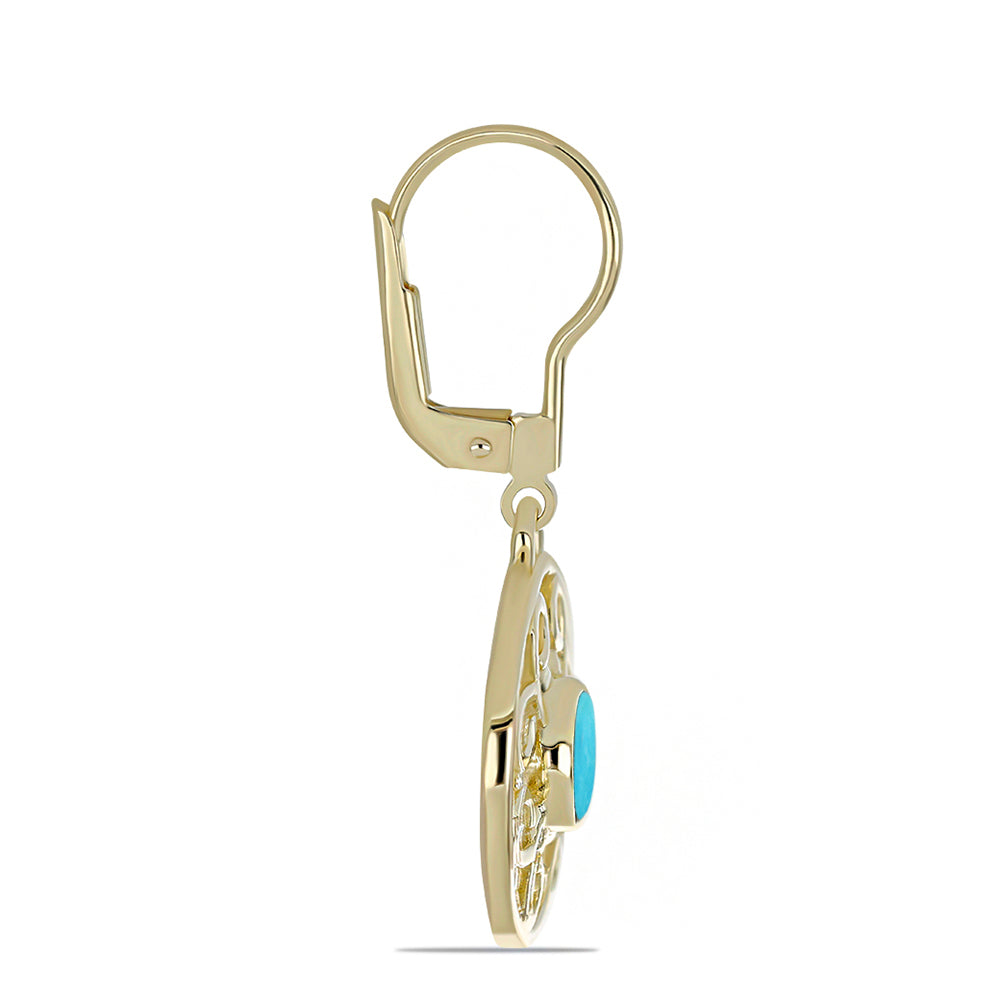 Pozlacené stříbro 925/1000 Náušnice s Tyrkysem Sleeping Beauty - Karátové číslo: 0.82. přibližná hmotnost: 4.1 gramů