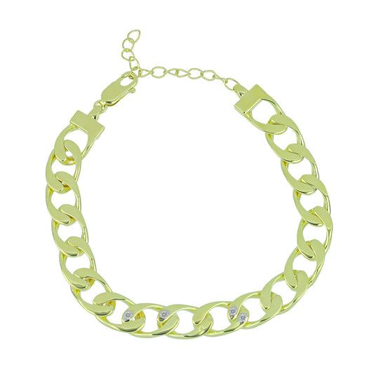 Pozlacený Stříbrný Náramek s Bílým Diamantem