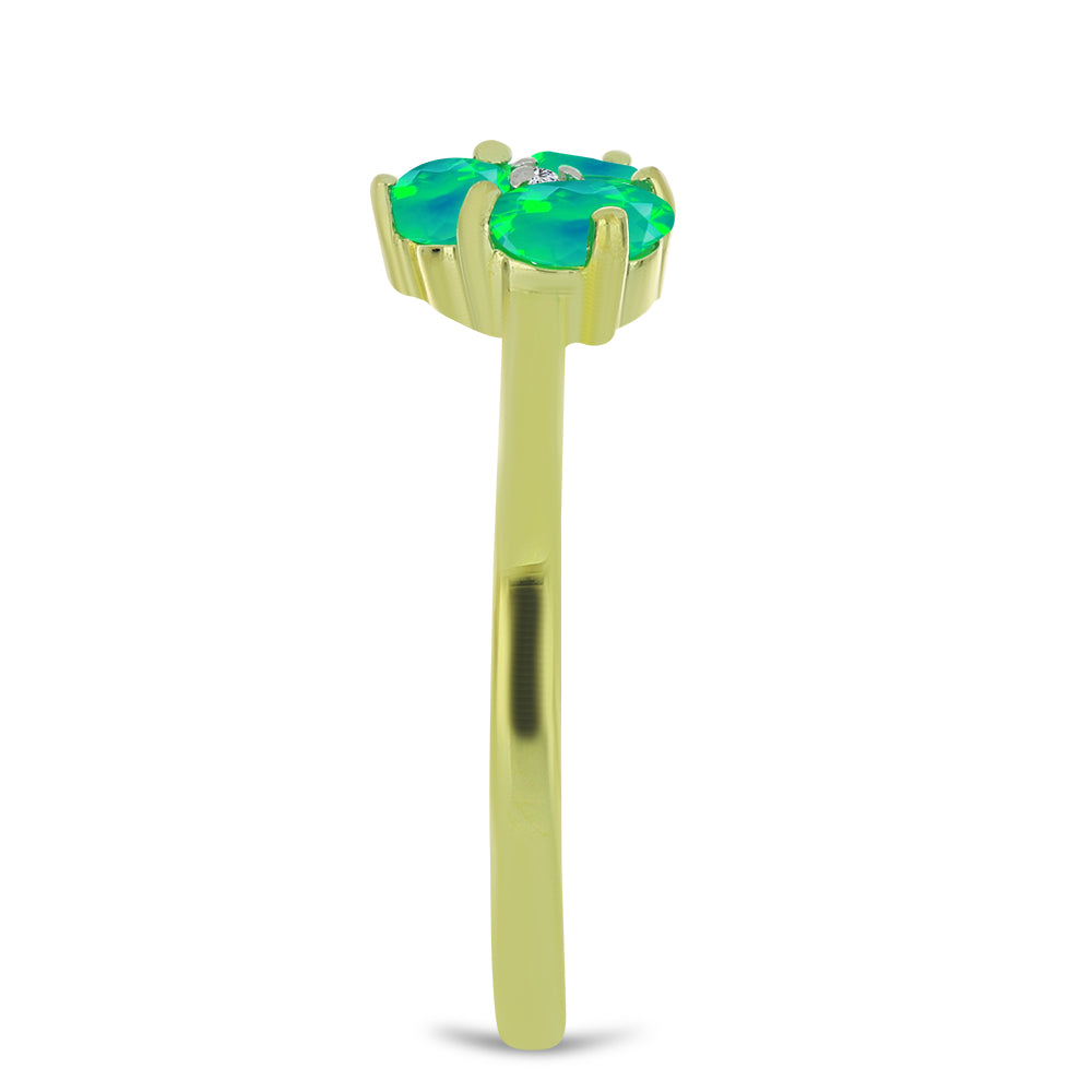 Pozlacený Stříbrný Prsten se Zeleným Etiopským Opálem z Lega Dembi a Bílým Topazem