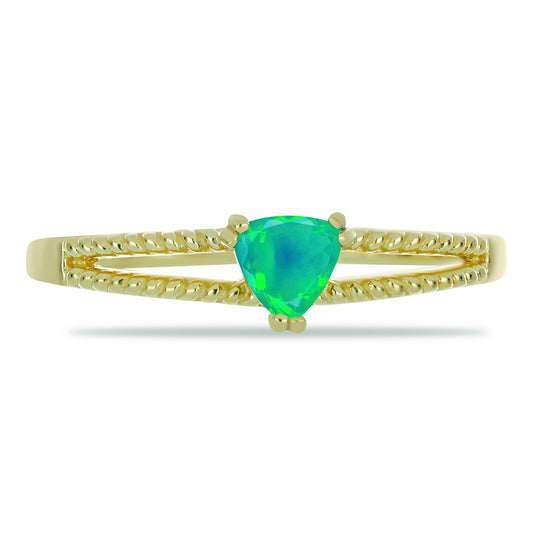 Pozlacené Stříbro 925/1000 - Prsten se Zeleným Etiopským Opálem z Lega Dembi - Karátové číslo: 0.25. přibližná hmotnost: 2.34 gramů