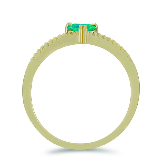 Pozlacené Stříbro 925/1000 - Prsten se Zeleným Etiopským Opálem z Lega Dembi - Karátové číslo: 0.25. přibližná hmotnost: 2.34 gramů