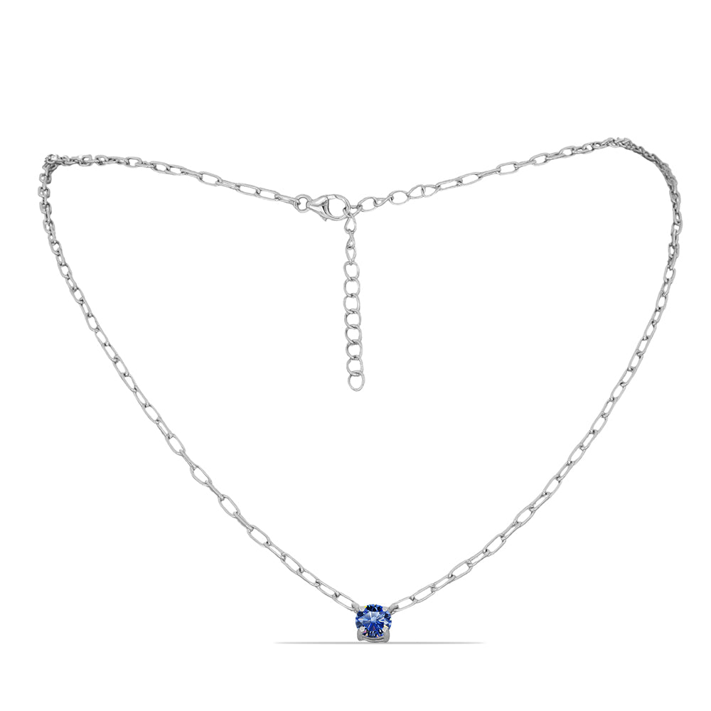 Stříbro 925/1000 Náhrdelník s Certifikovaný Královským modrým moissanitem pěstovaný v laboratoři - Karátové číslo: 0.76. přibližná hmotnost: 4.55 gramů