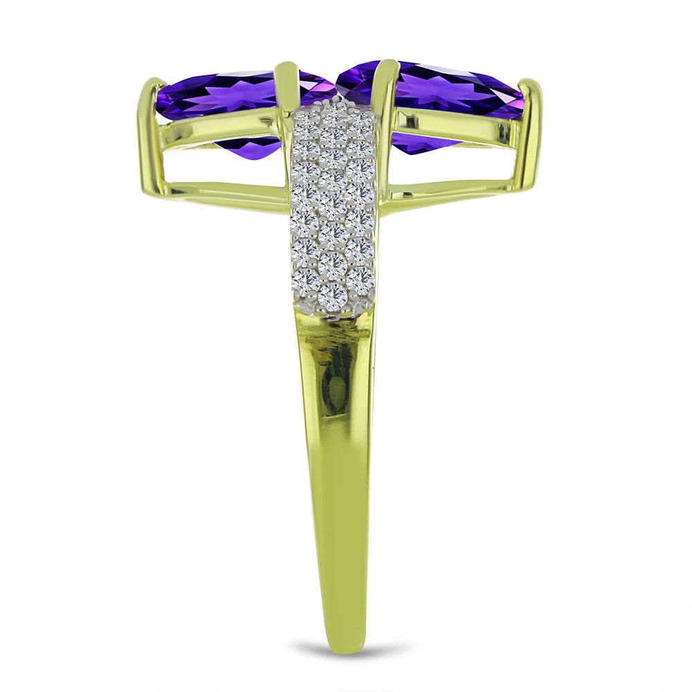 Pozlacený Stříbrný Prsten s Marockým Ametystem a Bílým Topazem