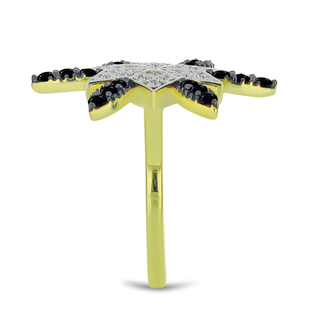 Pozlacené Stříbro 925/1000 - Prsten s Černým spinelem a Bílým Topazem - Karátové číslo: 1.19. přibližná hmotnost: 4.97 gramů