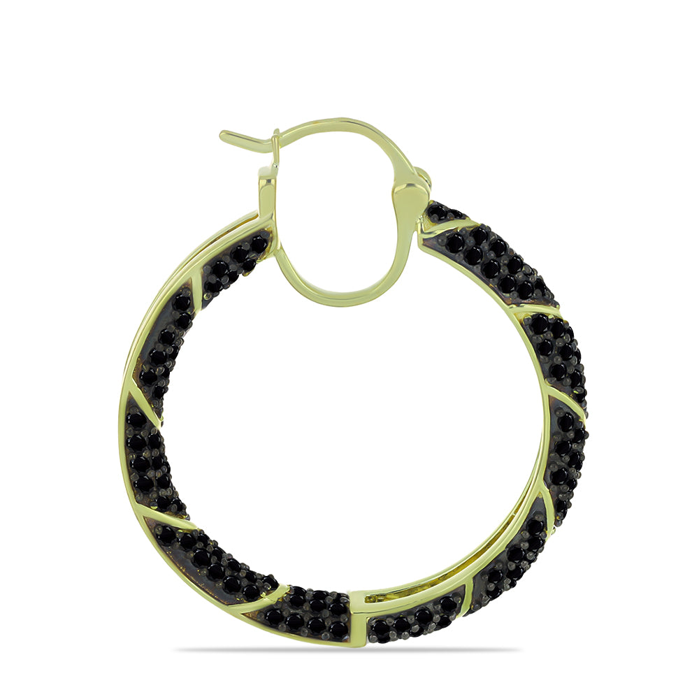 Pozlacené Stříbro 925/1000 - Náušnice s Černým spinelem - Karátové číslo: 3.72. přibližná hmotnost: 9.04 gramů