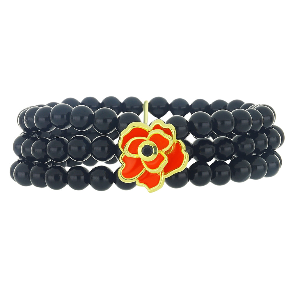 Pozlacené Stříbro 925/1000 - Náramek s Černým spinelem a se Smaltem - Karátové číslo: 141.78. přibližná hmotnost: 33.62 gramů