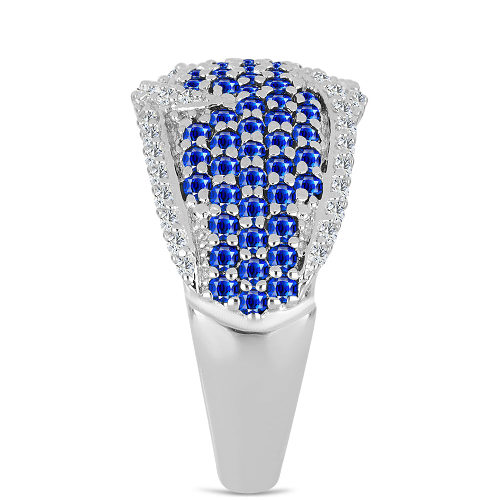 Stříbro 925/1000 - Prsten s Australským Modrým Safírem a Bílým Topazem - Karátové číslo: 2.06. přibližná hmotnost: 5.81 gramů