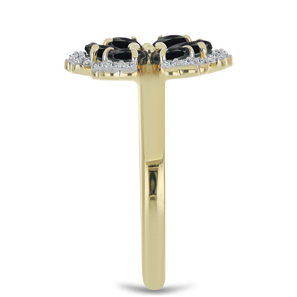 Pozlacené Stříbro 925/1000 - Prsten s Obsidiánem a Bílým Topazem - Karátové číslo: 1.49. přibližná hmotnost: 4.66 gramů