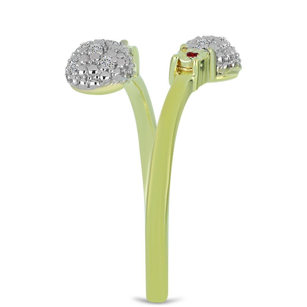 Pozlacený Stříbrný Prsten s Červeným Diamantem a Bílým Diamantem