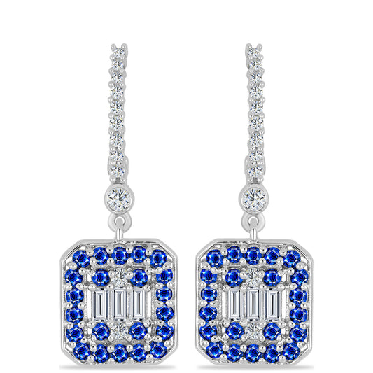 Stříbro 925/1000 - Náušnice s Australským Modrým Safírem a Bílým Topazem - Karátové číslo: 3.23. přibližná hmotnost: 7.1 gramů