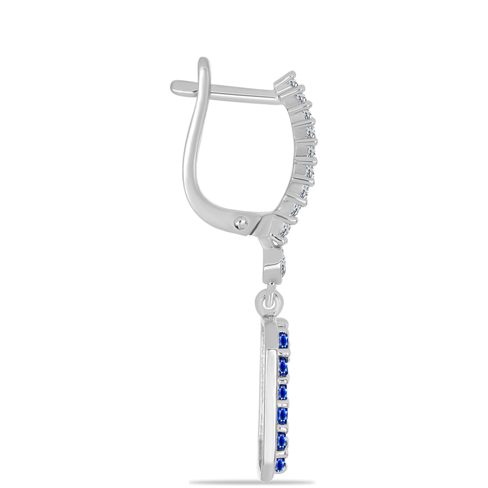 Stříbro 925/1000 - Náušnice s Australským Modrým Safírem a Bílým Topazem - Karátové číslo: 3.23. přibližná hmotnost: 7.1 gramů