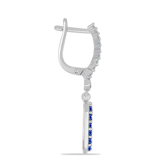 Stříbro 925/1000 - Náušnice s Australským Modrým Safírem a Bílým Topazem - Karátové číslo: 3.23. přibližná hmotnost: 7.1 gramů