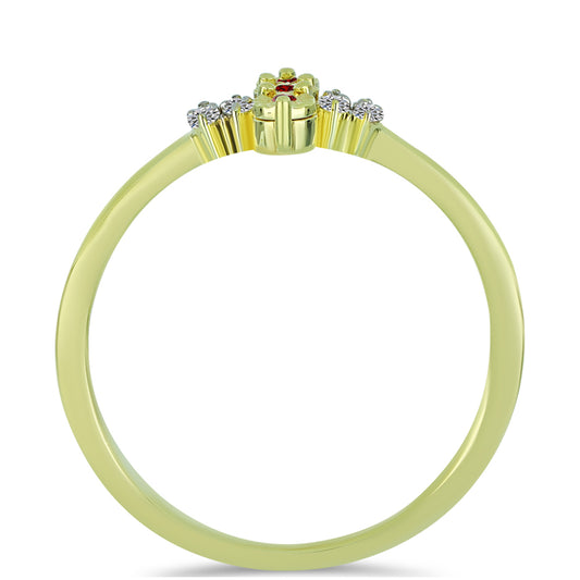 Pozlacený Stříbrný Prsten s Červeným Diamantem a Bílým Diamantem