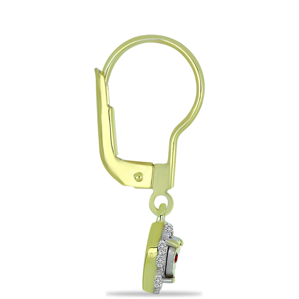 Pozlacené Stříbro 925/1000 - Náušnice s Červeným Diamantem a Bílým Diamantem - Karátové číslo: 0.16. přibližná hmotnost: 1.79 gramů