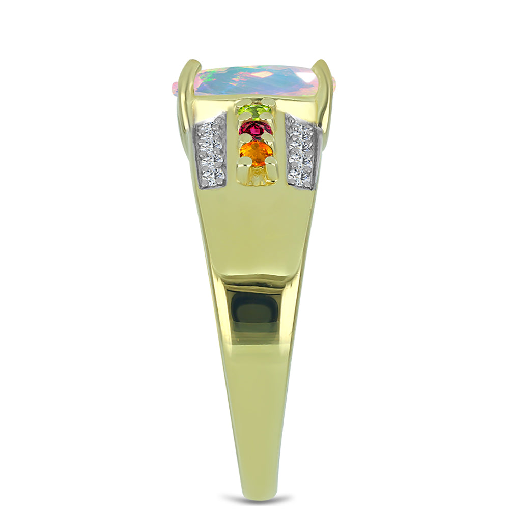 Pozlacený Stříbrný Prsten s Welo opálem a Chakra Turmalínem