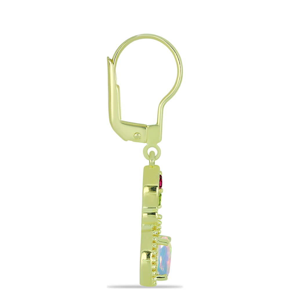 Pozlacené Stříbrné Náušnice s Welo opálem a Chakra Turmalínem