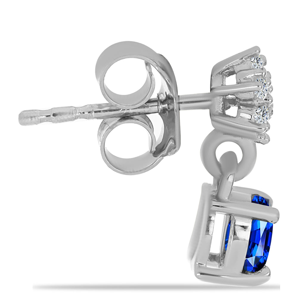 Stříbro 925/1000 - Náušnice s Australským Modrým Safírem a Bílým Topazem - Karátové číslo: 1.19. přibližná hmotnost: 1.75 gramů