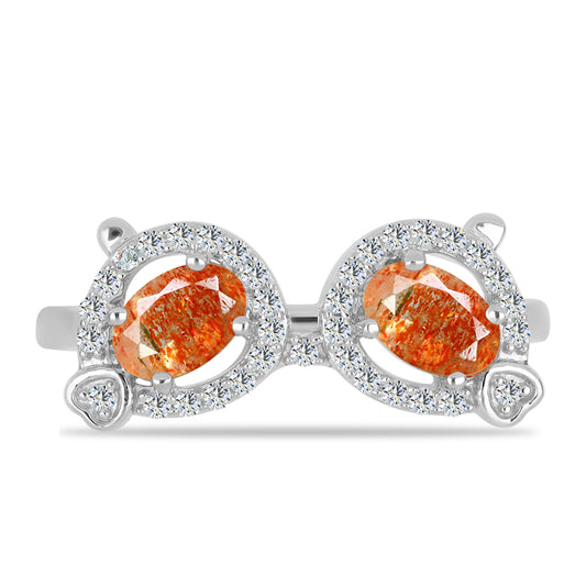 Stříbro 925/1000 Prsten s Oregonským Slunečním Kamenem a Bílým Topazem - Karátové číslo: 1.14. přibližná hmotnost: 3.03 gramů