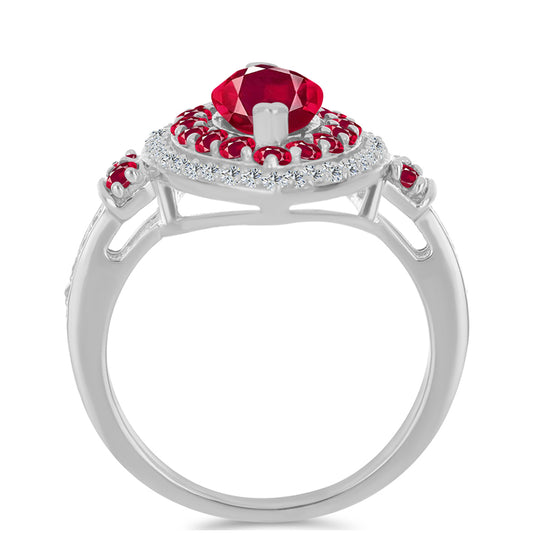 Stříbro 925/1000 - Prsten s Madagaskarským Rubínem a Bílým Topazem - Karátové číslo: 3.54. přibližná hmotnost: 5.13 gramů