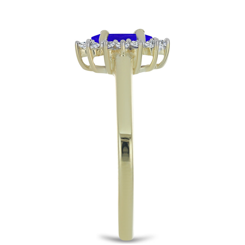 Pozlacené stříbro 925/1000 Prsten s Modrým Achátem a Bílým Topazem - Karátové číslo: 0.84. přibližná hmotnost: 2.37 gramů