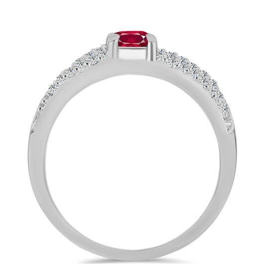 Stříbro 925/1000 - Prsten s Madagaskarským Rubínem a Bílým Topazem - Karátové číslo: 0.94. přibližná hmotnost: 3.01 gramů