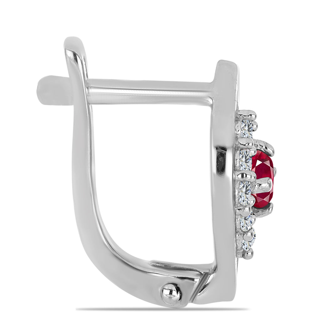 Stříbro 925/1000 - Náušnice s Madagaskarským Rubínem a Bílým Topazem - Karátové číslo: 0.47. přibližná hmotnost: 2.46 gramů