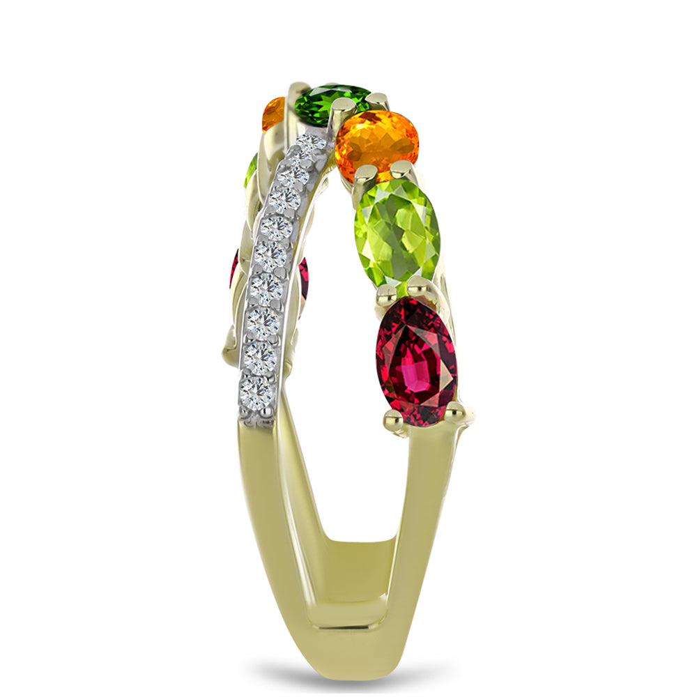 Pozlacené stříbro 925/1000 Prsten s Chakra Turmalínem a Bílým Topazem - Karátové číslo: 1.94. přibližná hmotnost: 3.36 gramů