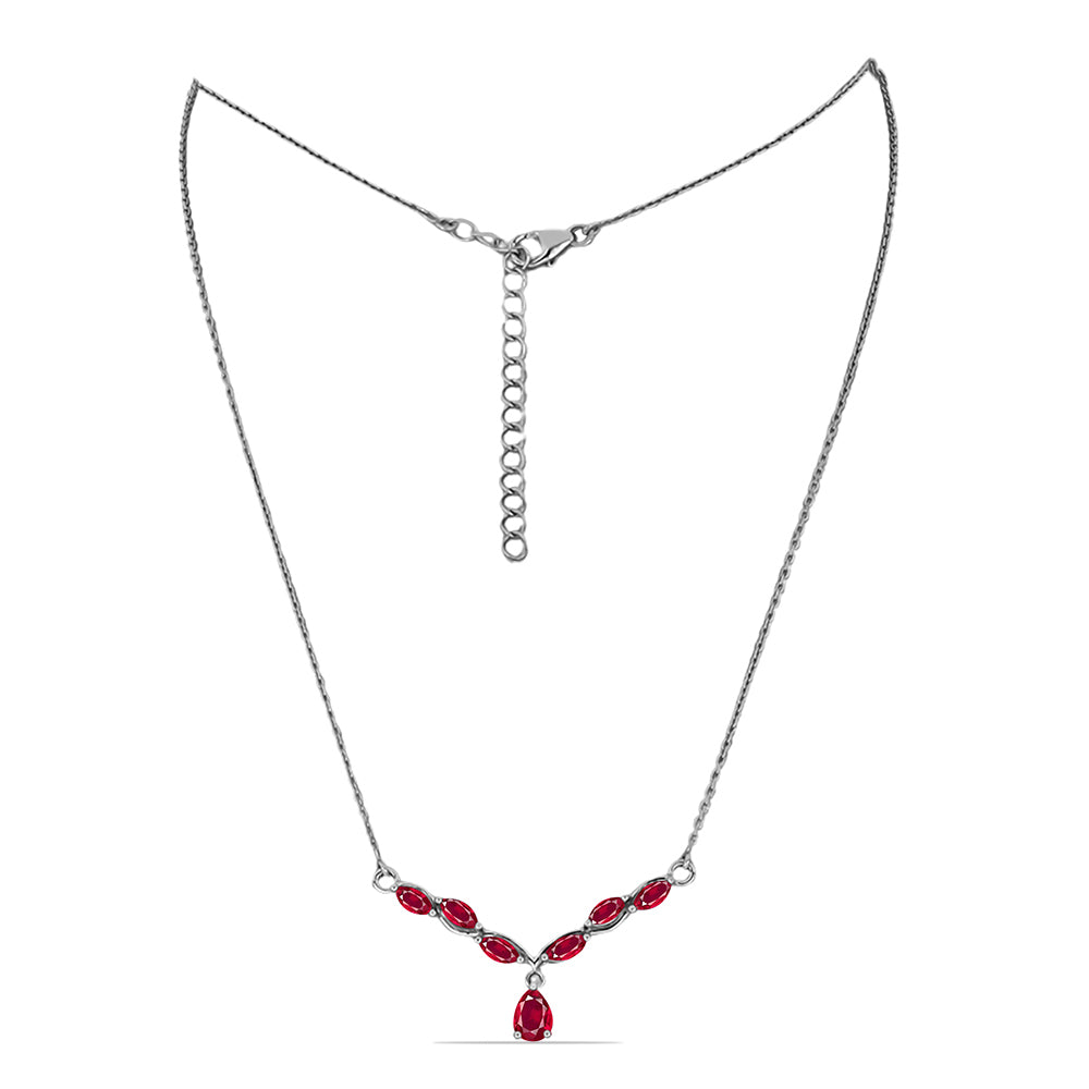 Stříbro 925/1000 Náhrdelník s Madagaskarským Rubínem - Karátové číslo: 2.98. přibližná hmotnost: 6.55 gramů