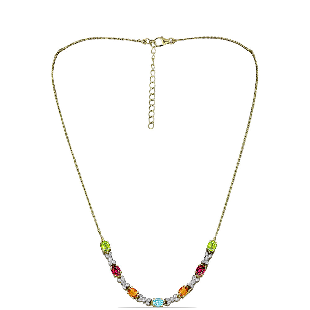 Pozlacený Stříbrný Náhrdelník s Chakra Turmalínem a Bílým Topazem