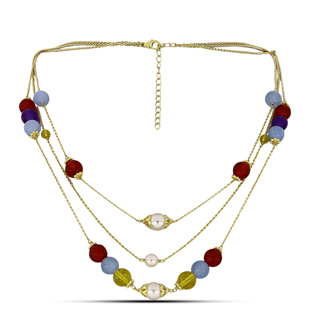 Pozlacené Stříbro 925/1000 - Náhrdelník s Purpurovým Jadeitem a Uralským Citrínem - Karátové číslo: 67.9. přibližná hmotnost: 22.11 gramů